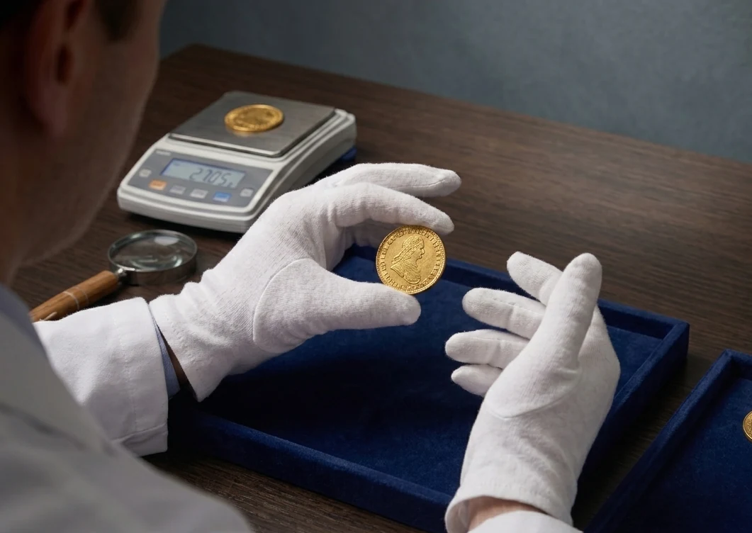 Fotografías para una primera orientación sobre una moneda antigua de oro