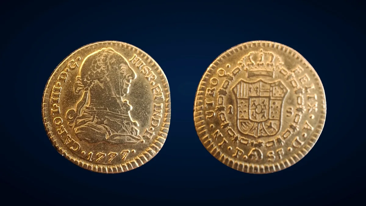 Monedas de 1 escudo de oro Carlos III Popayán 1777