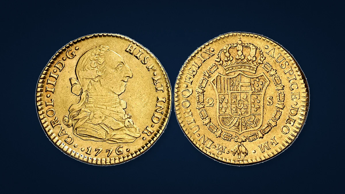 Moneda de 2 escudos de oro de Carlos III, México, 1776